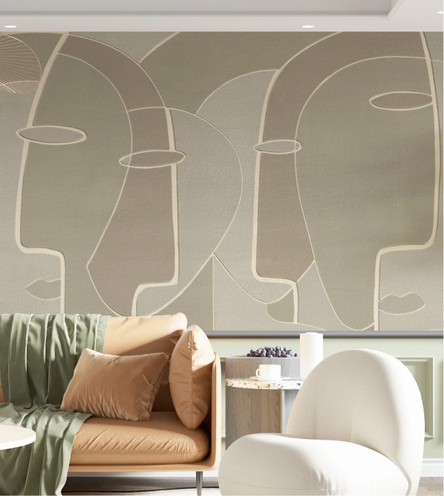 Line faces geometric mural wallpaper